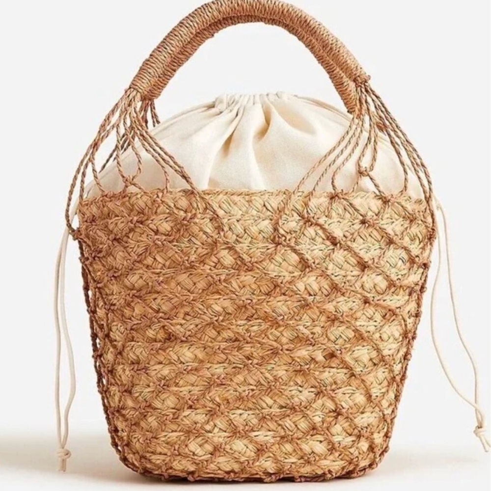 J. Crew NWT Sedona Straw Woven Basket Hand Bag Purse